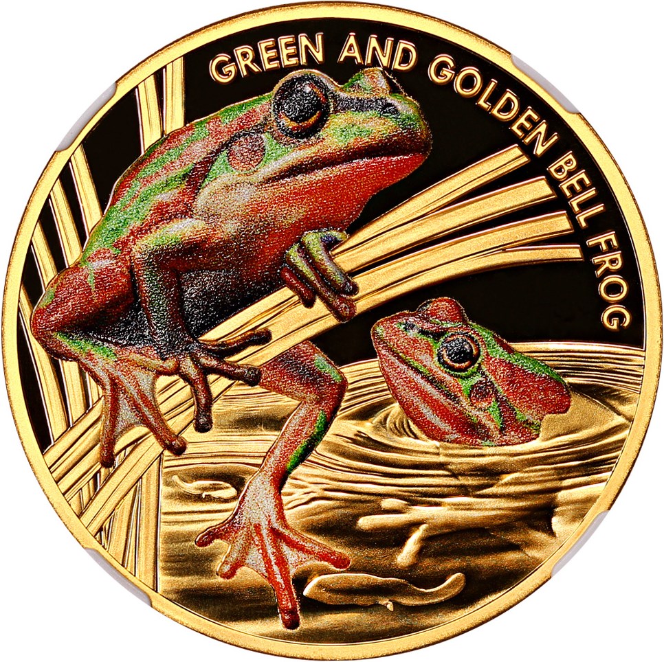 image for: Niue: 2017 Green & Golden Bell Frog Colorized $100 NGC Proof 70 UCAM