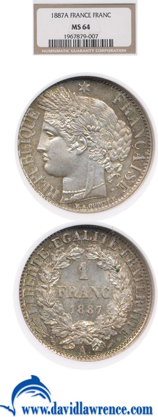 image for: France: 1887-A 1 Fr  NGC MS64   