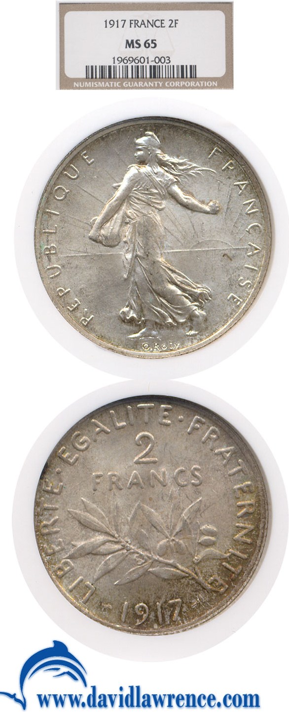 image for: France: 1917 2 Fr  NGC MS65   