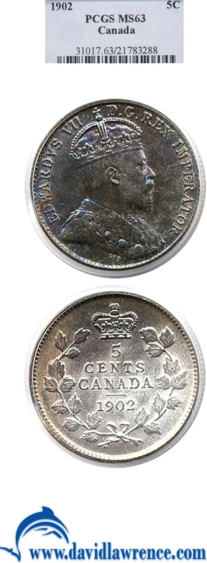 image for: Canada: 1902 5c PCGS MS63