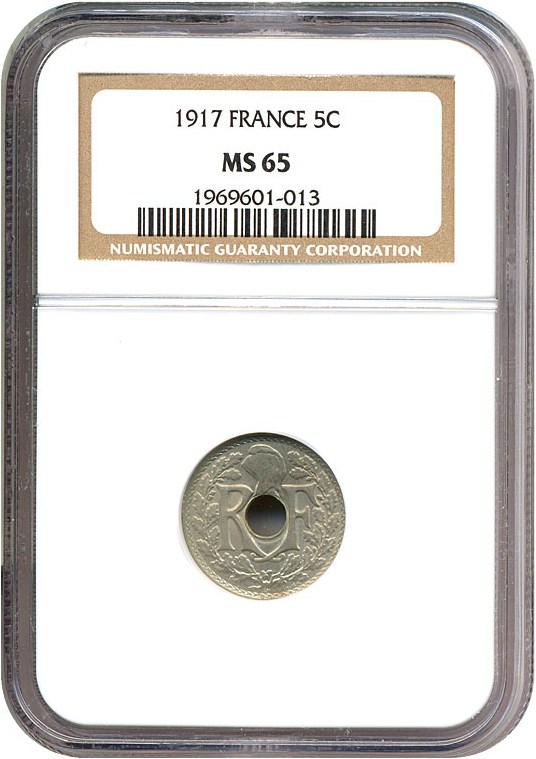 image for: France: 1917 5 Centime  NGC MS65 