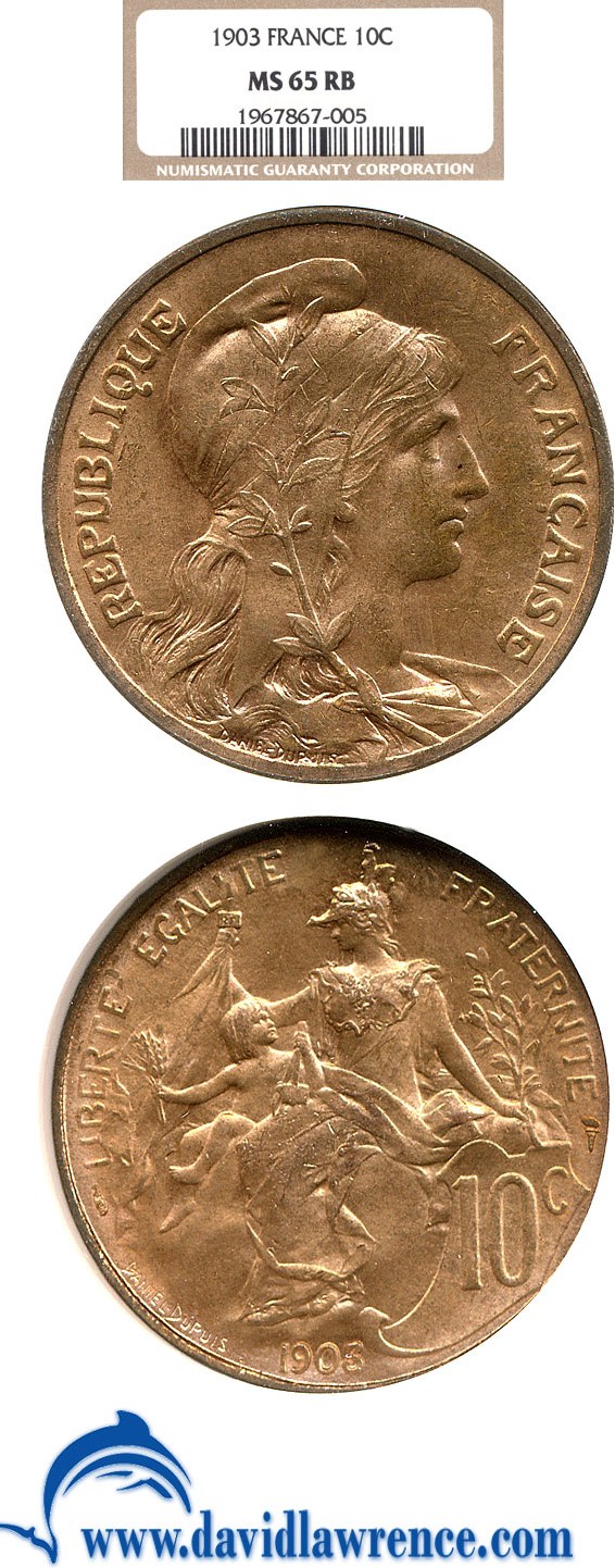 image for: France: 1903 10 Centime  NGC MS65 RB