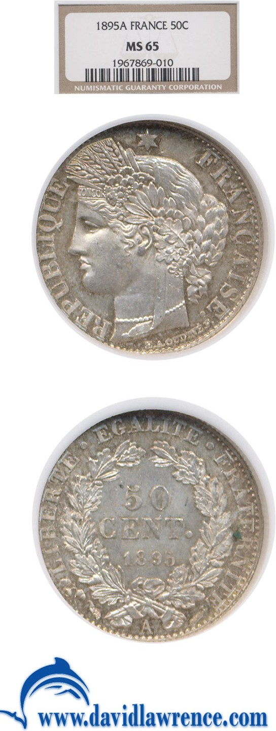 image for: France: 1895-A 50 Centime  NGC MS65   