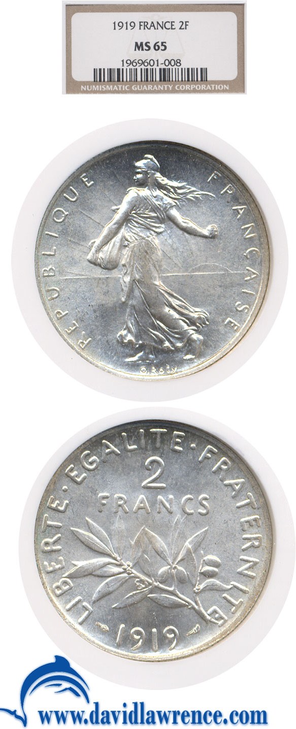image for: France: 1919 2 Fr  NGC MS65   