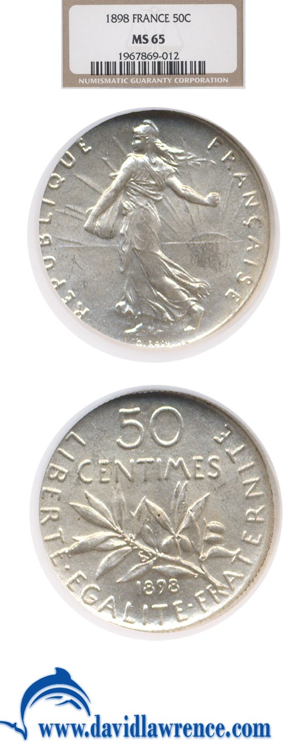 image for: France: 1898 50 Centime  NGC MS65   