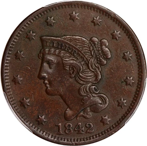 image for: 1842 1c PCGS XF45 (Large Date)