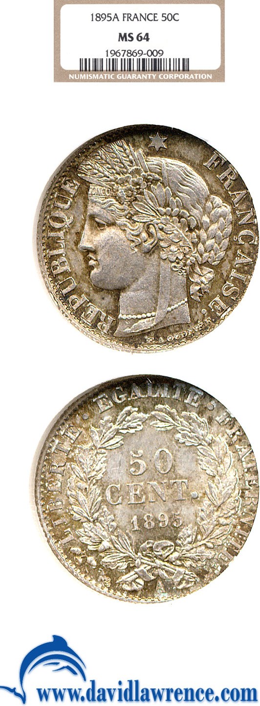 image for: France: 1895-A 50 Centime  NGC MS64   