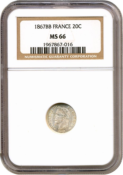 image for: France: 1867-BB 20 Centime  NGC MS66