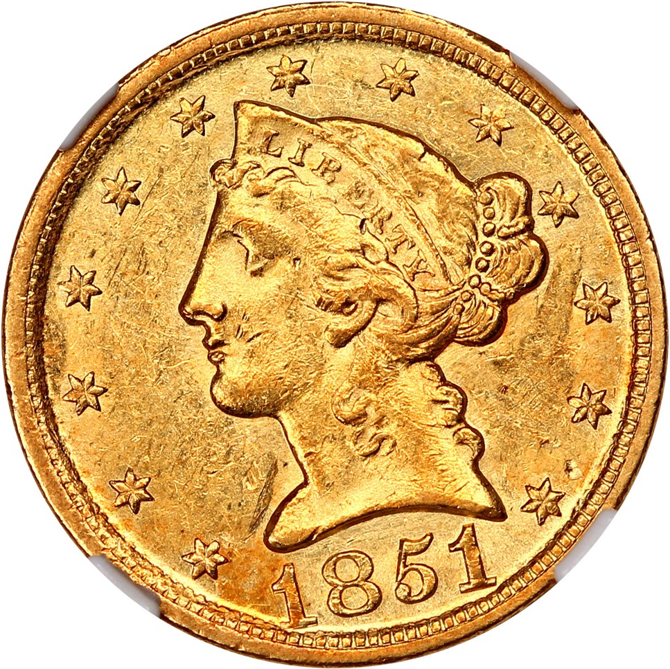 image for: 1851-D $5 NGC MS60