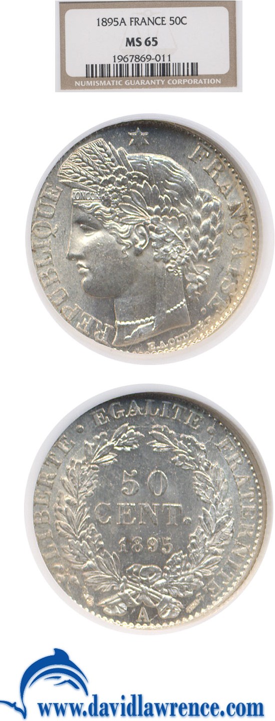 image for: France: 1895-A 50 Centime  NGC MS65   