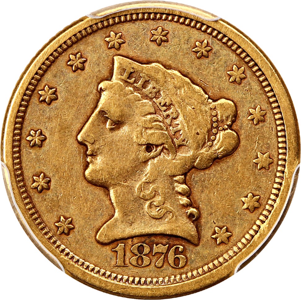 image for: 1876-S 2 1/2 PCGS VF30