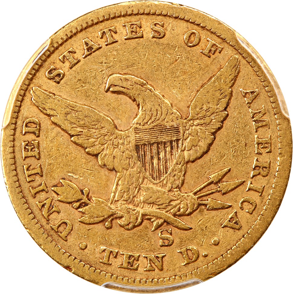 image for: 1861-S $10 PCGS/CAC VF30