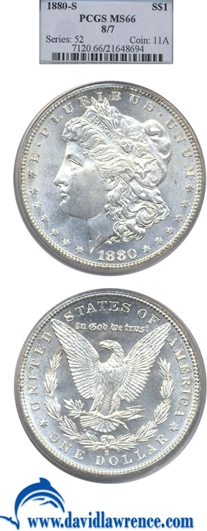 image for: 1880-S $1 8/7 TF PCGS MS66