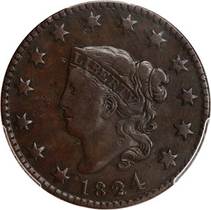 image for: 1824 1c PCGS/CAC VF30 (Newcomb 4)