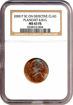 image for: 2000-P 5c NGC MS63 FS - 5c on Defective Planchet (4.81g)