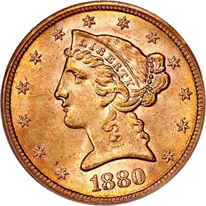 image for: 1880-S $5 PCGS MS62 ex: Bass