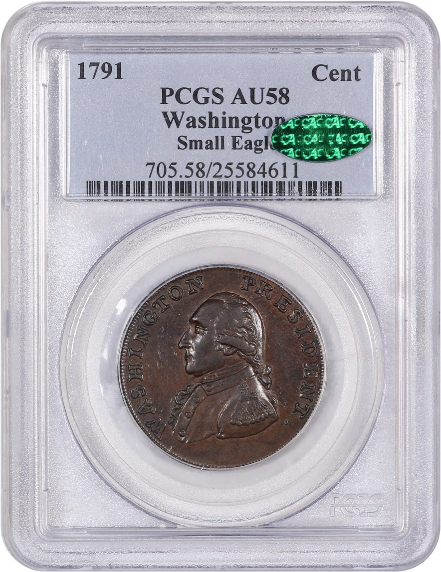 image for: 1791 Washington Cent PCGS/CAC AU58 (Small Eagle)