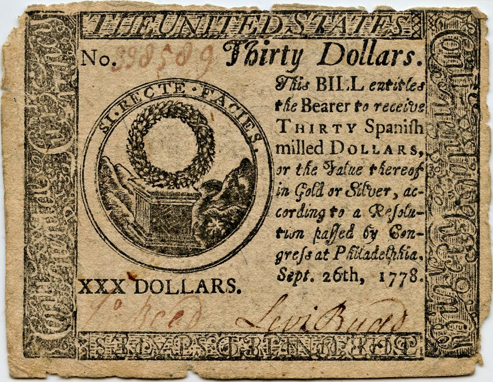image for: FR. CC83 Sep. 26, 1778 $30 Continental Currency PMG Choice Net Extremely Fine 45 (Edge Damage)