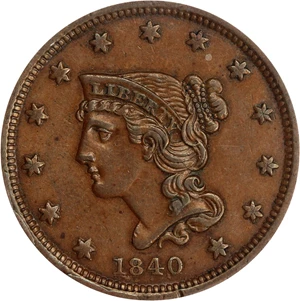 image for: 1840 1c PCGS AU55 (Small Date)