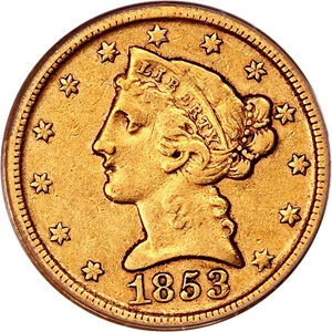 image for: 1853-D $5 PCGS/CAC XF40 (Large D)