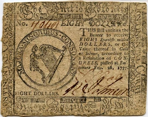 image for: FR. CC61 Feb. 26, 1777 $8 Continental Currency PMG Very Fine 25