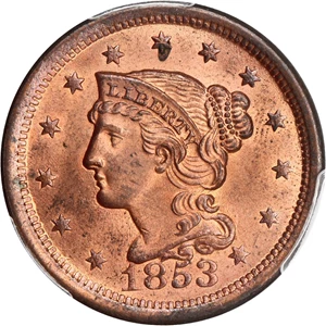 image for: 1853 1c PCGS MS65 RD