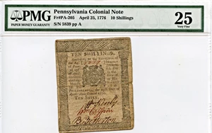 image for: FR. PA205 April 25, 1776 10s Pennsylvania Colonial Note PMG Very Fine 25