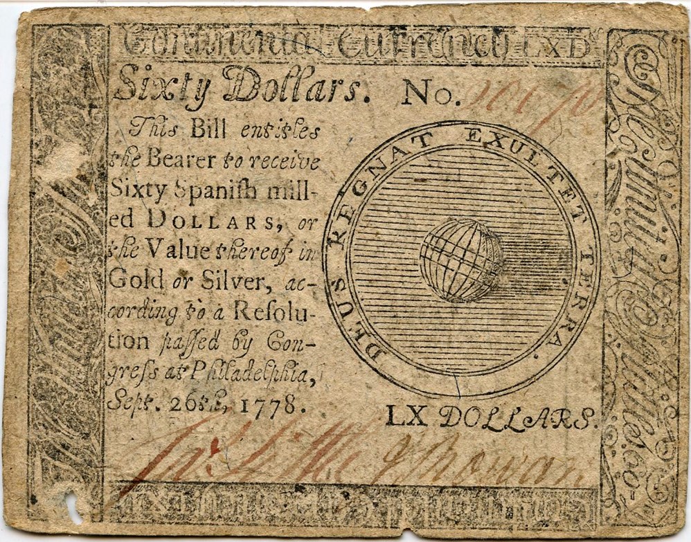 image for: FR. CC86 September 26, 1778 $60 Continental Currency PMG Choice Net Extremely Fine 40 (Internal Damage)