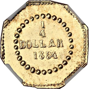 image for: 1854 Cal. Gold 25c NGC MS64 (BG-105)