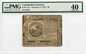 image for: FR. CC28 Feb. 17, 1776 $6 Continental Currency PMG Choice Extremely Fine 40