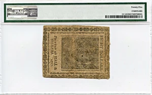 image for: FR. CC61 Feb. 26, 1777 $8 Continental Currency PMG Very Fine 25