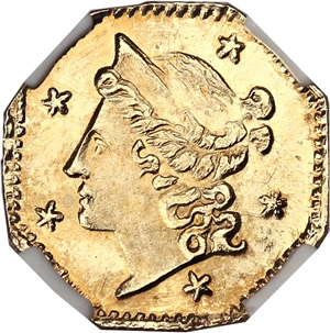 image for: 1854 Cal. Gold 25c NGC MS64 (BG-105)