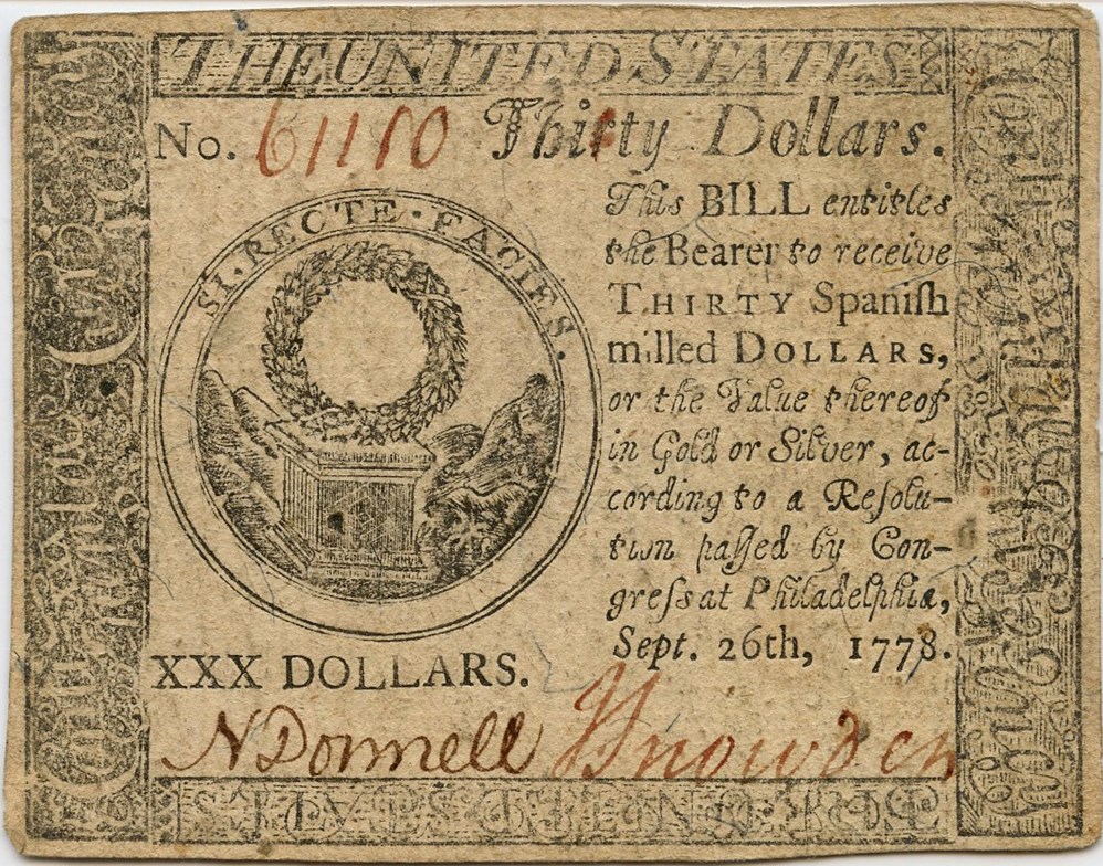 image for: FR. CC-83 Sep. 26, 1778 $30 Continental Currency PMG Extremely Fine 40
