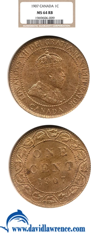 image for: Canada: 1907 1c NGC MS64 RB