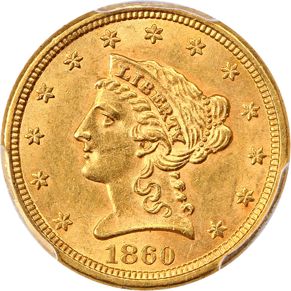 image for: 1860 $2 1/2 PCGS MS61 (New Reverse)