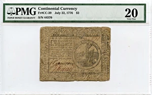 image for: FR. CC39 July 22, 1776 $2 Continental Currency PMG Very Fine 20