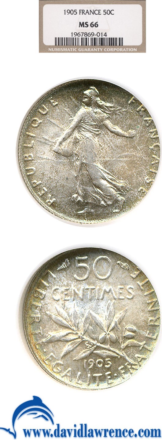 image for: France: 1905 50 Centime  NGC MS66   
