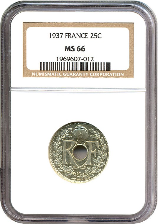 image for: France: 1937 25 Centime NGC MS66