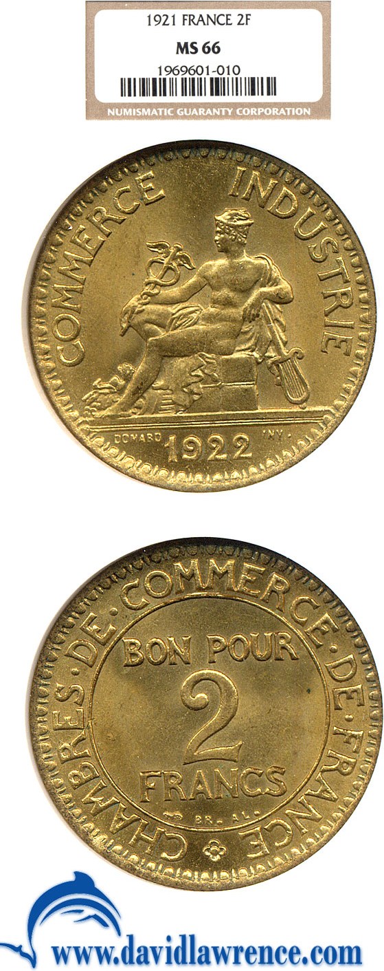 image for: France: 1921 2 Fr  NGC MS66   