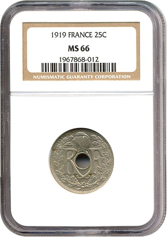 image for: France: 1919 25 Centime  NGC MS66   