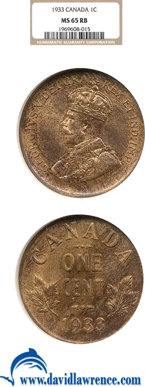 image for: Canada: 1933 1c NGC MS65 RB