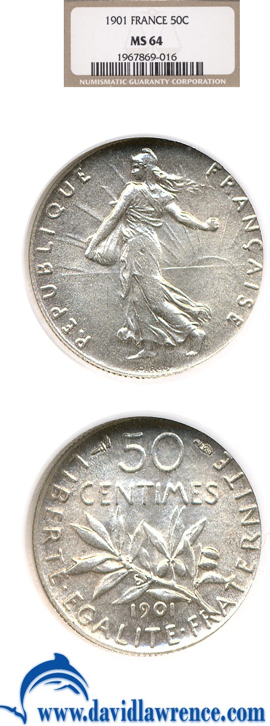 image for: France: 1901 50 Centime  NGC MS64   