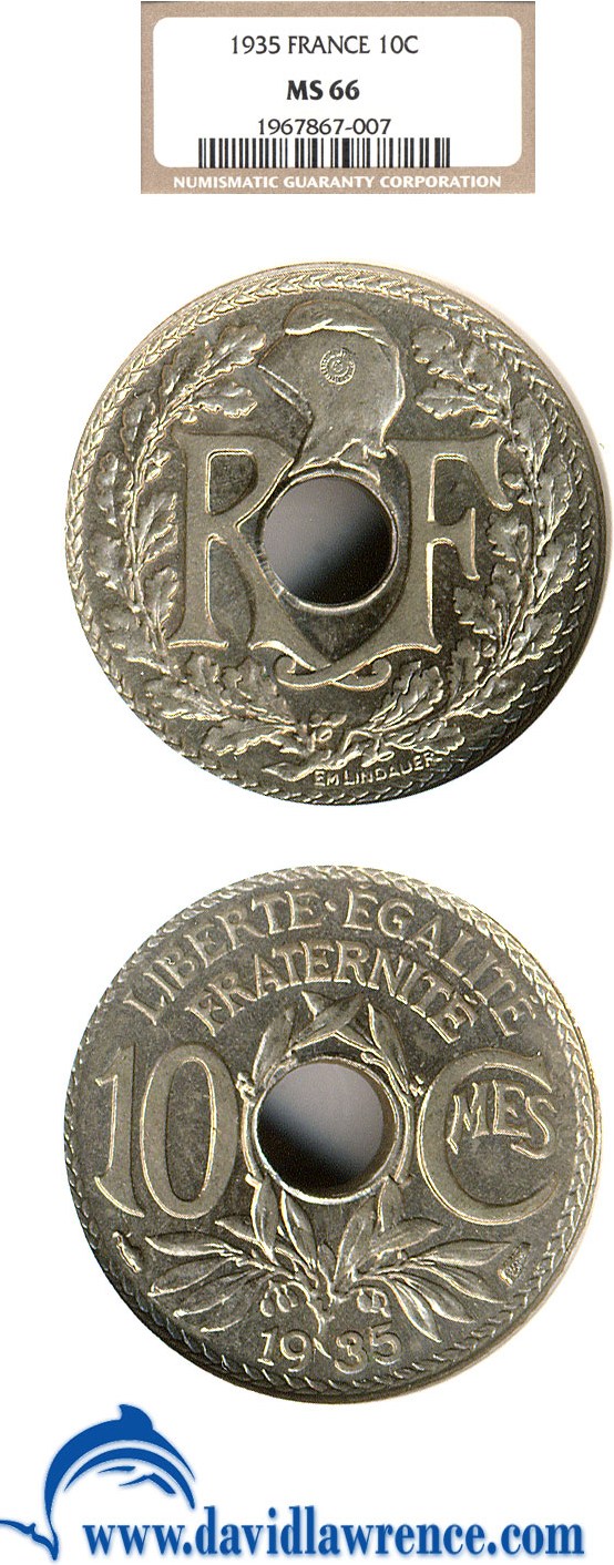 image for: France: 1935 10 Centime  NGC MS66   