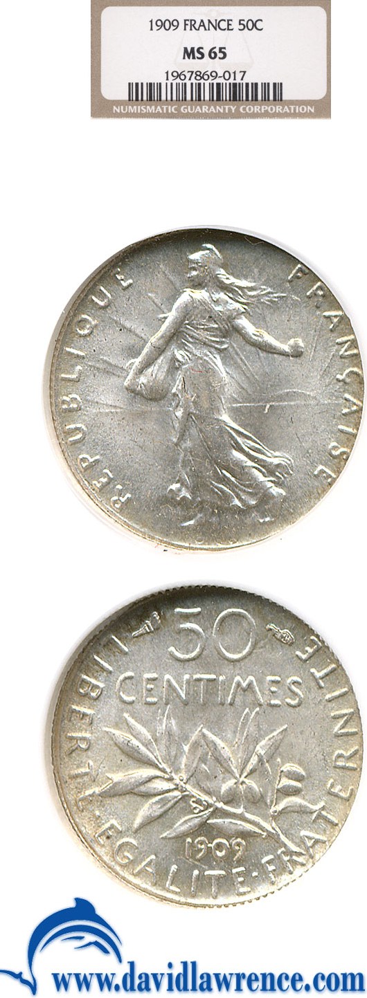 image for: France: 1909 50 Centime  NGC MS65   