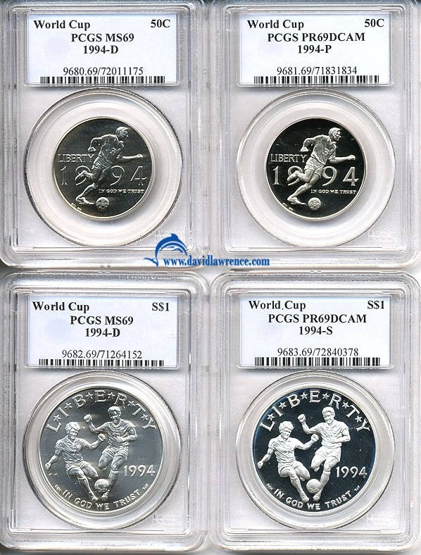 image for: 1994 Set World Cup Soccer Commem Set (4 coins) PCGS MS & Proof 69