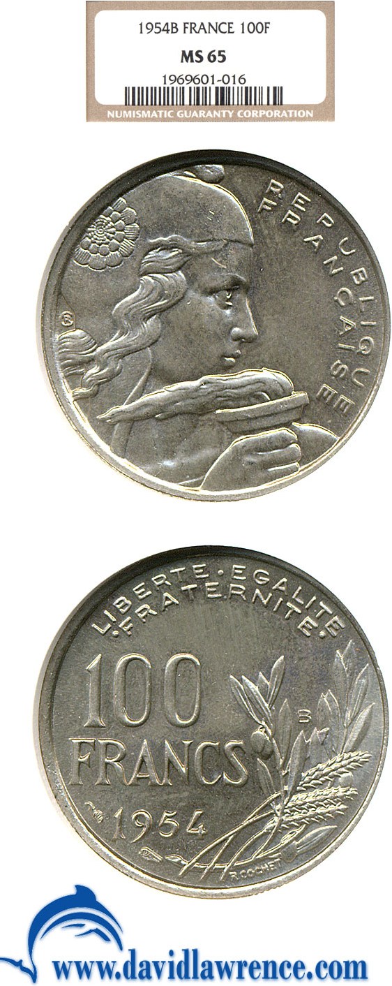 image for: France: 1954-B 100 Fr  NGC MS65   