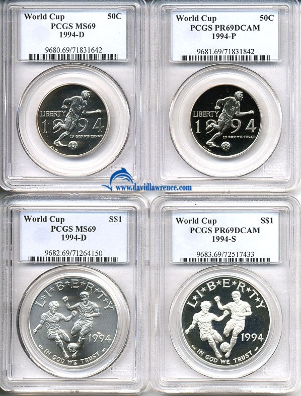 image for: 1994 Set World Cup Soccer Commem Set (4 coins) PCGS MS & Proof 69 