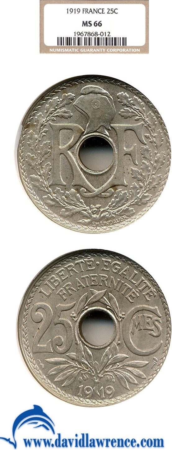 image for: France: 1919 25 Centime  NGC MS66   