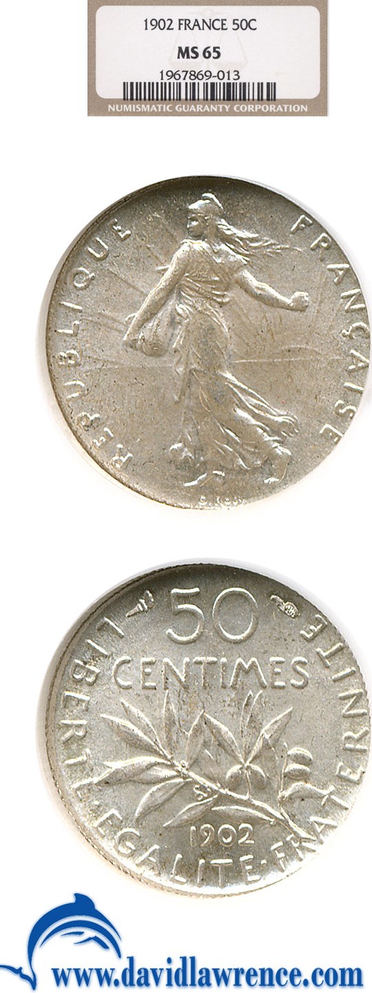 image for: France: 1902 50 Centime  NGC MS65   