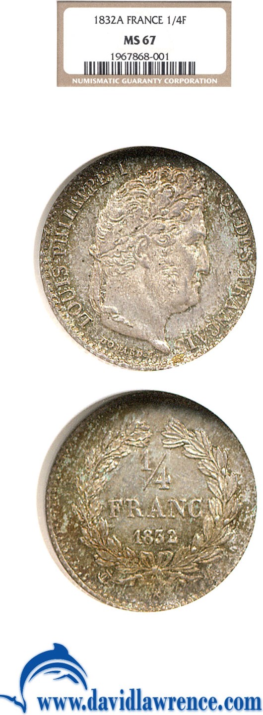 image for: France: 1832-A 1/4 Fr  NGC MS67   